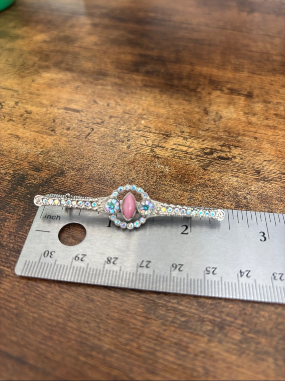 1928 Pink and Clear Crystal Bar Brooch
